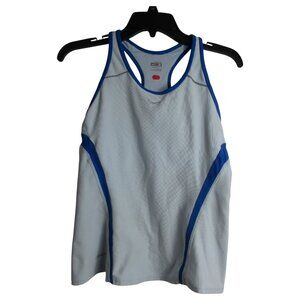 A+ Nike Fit Dry Activewear Top Women Medium Gray Blue Mesh Swoosh Logo Racerback